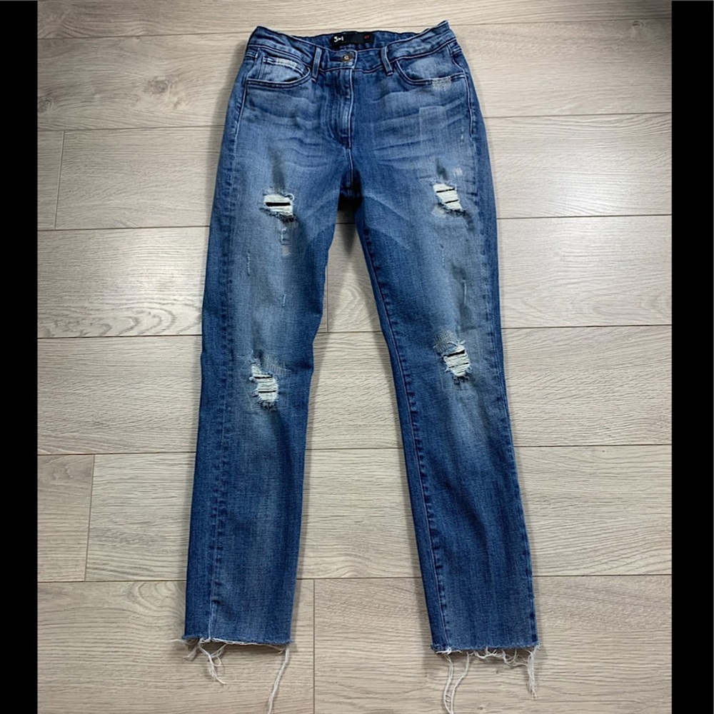 3x1 Raw Hem Distressed Skinny Jeans